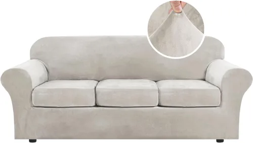 H.VERSAILTEX Funda de terciopelo moderna de felpa de 4 piezas de alta elasticidad para sofá, protector de muebles de ajuste perfecto, funda de Avena