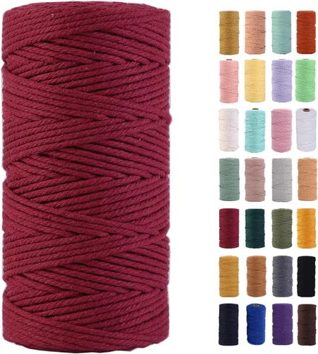 Cuerda de macramé color rojo vino, 3 mm x 109 yardas, cuerda de algodón colorida para colgar en la pared, ganchos de plantas, para manualidades,