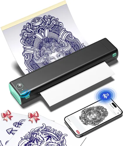Miniatura 9 de Phomemo Impresora de plantilla de tatuaje, impresora térmica inalámbrica M08F con 10 piezas de papel de transferencia, compatible