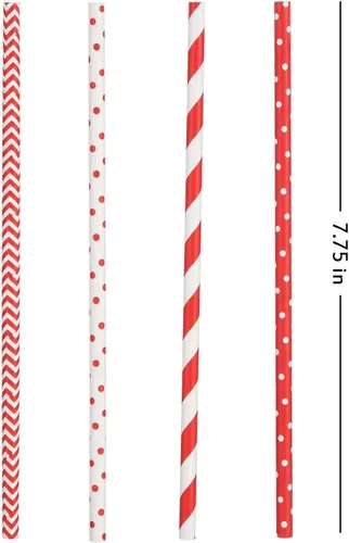 Miniatura 2 de ALINK Pajitas de papel rojo biodegradables a granel – 100 puntos/rayas/ondas pajitas para bebidas, Navidad, vacaciones, cumpleaños, boda