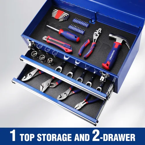Miniatura 3 de WORKPRO Caja de herramientas con cajones, 18 pulgadas con 2 cajones y 1 almacenamiento superior, caja de herramientas portátil con pestillo de metal