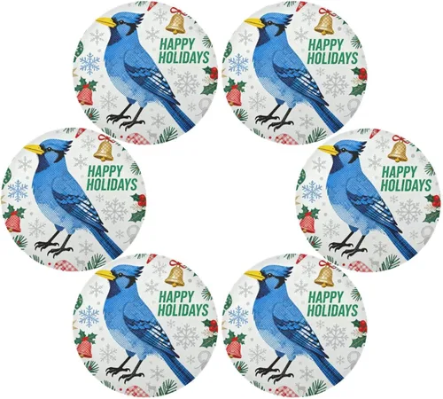 Miniatura 3 de Merry Christmas Robin Round Placement placemats and Coasters for Dining Table Set of 4 15x15 in mantelitos individuales para mesa