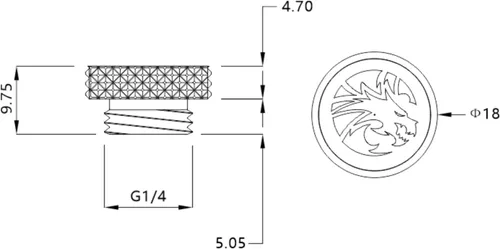 Miniatura 2 de Bykski G 1/4in. Tapón de parada con logotipo de dragón moleteado (B-PD5-DG) - Plata plateado