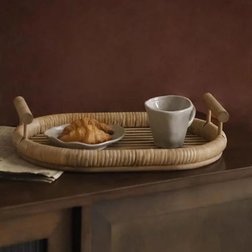 Miniatura 7 de Bandeja de servir Bandeja de ratán vintage Bandeja de té Bandeja de restaurante Mesa de café Desayuno Bandeja de aperitivos Bandeja de sofá