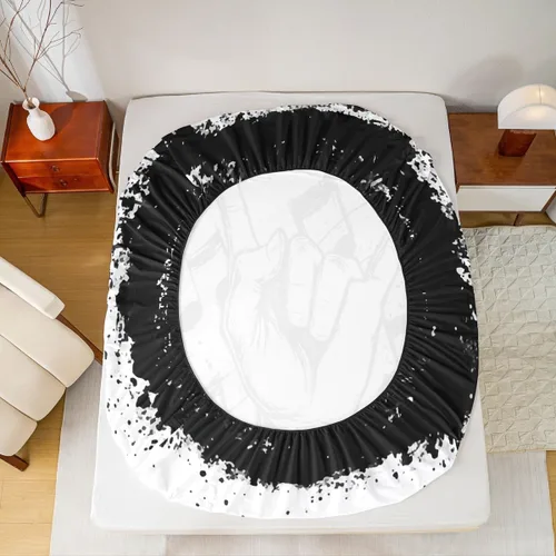 Miniatura 4 de Erosebridal Juego de sábanas de tamaño individual con temática musical, con estampado de notas musicales, juego de cama ajustable en blanco y negro