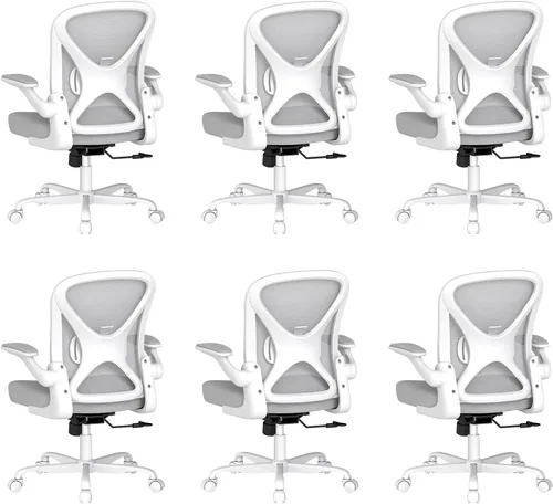 Miniatura 19 de Silla de oficina ergonómica, sillas de oficina en casa de tela de malla con soporte lumbar ajustable, giro de 360° y reposabrazos abatibles