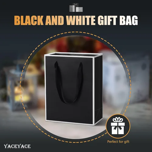 Miniatura 2 de YACEYACE Bolsas de regalo negras con asas, 10 bolsas a granel de 8 x 4 x 10.5 pulgadas para fiestas, cumpleaños, bodas, venta al por menor