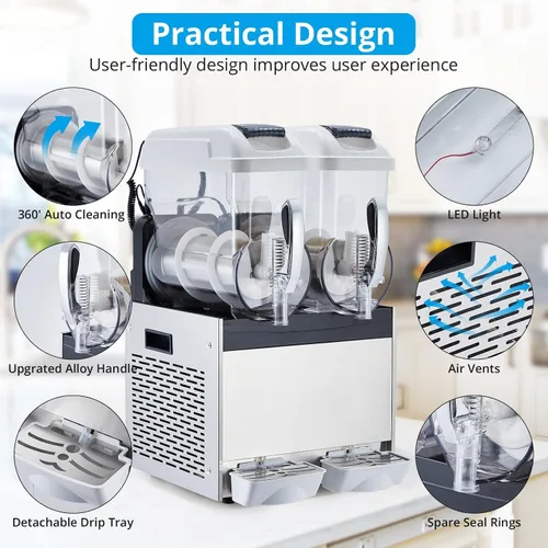 Miniatura 3 de Máquina comercial de granizado 12l 2 tanque 700w máquina congelada bebida, acero inoxidable Margarita vino Slush & Smoothies máquina