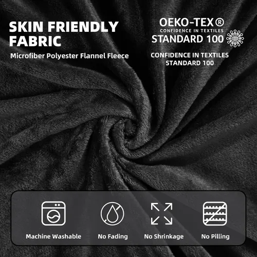 Miniatura 5 de Manta de Forro Polar Negro para Sofá, Silla, Sillón, Suave, Cálida, Mullida y Acogedora para Mujeres y Hombres, 300GSM Decoración de Habitación