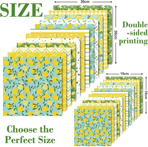Miniatura 2 de Whaline Paquete de 24 hojas de papel con patrón de limón, 12 diseños, papel de álbum de recortes de vacaciones, colección de doble cara, papeles
