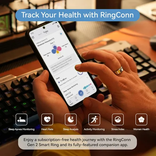Miniatura 3 de RingConn - Gen 2, anillo inteligente con monitoreo de apnea del sueño, sin suscripción, batería de 12 días, seguimiento de salud, compatible