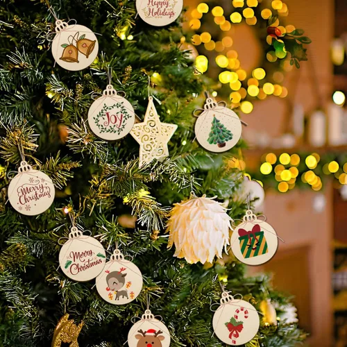 Miniatura 2 de Artmag 100 piezas de adornos colgantes de madera sin terminar de Navidad DIY, discos de madera redondos en blanco para manualidades, centros de 100