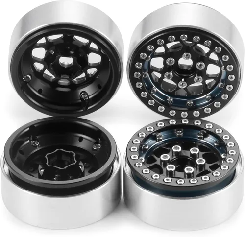 Miniatura 4 de Llantas Beadlock de 1.9 pulgadas, 4 unidades, juego de llantas de metal para 1/10 Axial Scx10 TRX-4 D90 CC01 90034 RC Crawler Car (negro y titanio)