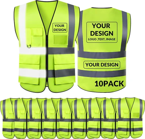 Miniatura 44 de BeautyWill Chaleco de seguridad con logotipo personalizado, Hi Vis Clase 2, chaleco reflectante de construcción unisex con 5 bolsillos