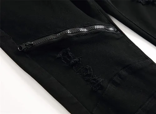 Miniatura 6 de Glstbv Pantalones de mezclilla ajustados de hip hop con agujeros rasgados para hombre, elásticos, ajustados y desgastados
