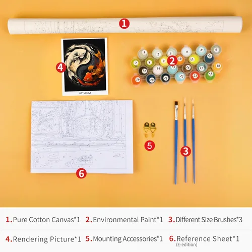 Miniatura 3 de TUMOVO Pintura por números para adultos principiantes, símbolo de Yin Yang con peces koi, pintura por números, kits de pintura acrílica por números