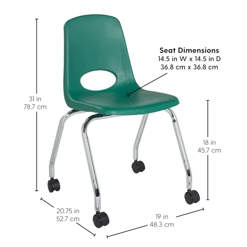Miniatura 2 de FDP - Silla escolar móvil de 18 pulgadas con ruedas para niños, adolescentes y adultos, asiento ergonómico para aprendizaje en casa, aula u oficina