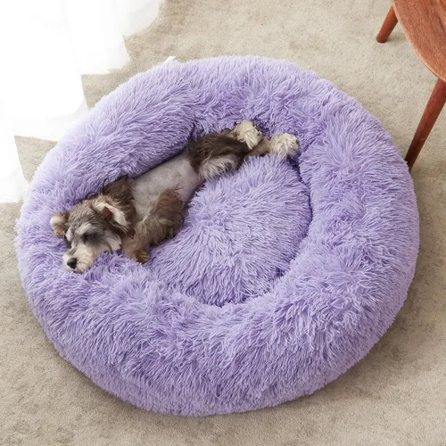 Miniatura 76 de WESTERN HOME WH Cama calmante para perros y gatos, dona acogedora anti-ansiedad, cama redonda cálida y acogedora de piel sintética, suave y azul