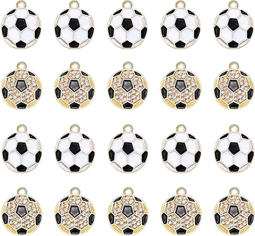 Miniatura 17 de 20 piezas de dijes deportivos de esmalte, colgantes de baloncesto y béisbol para hacer joyas, dijes de juego de pelota con strass, dijes de softball