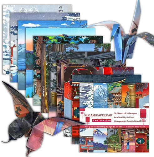 Miniatura 10 de Kit de papel para Origami, doble cara, 100 hojas, 20 colores, 6 pulgadas, cuadrado japonés Chiyo, fácil de doblar, para manualidades, bricolaje