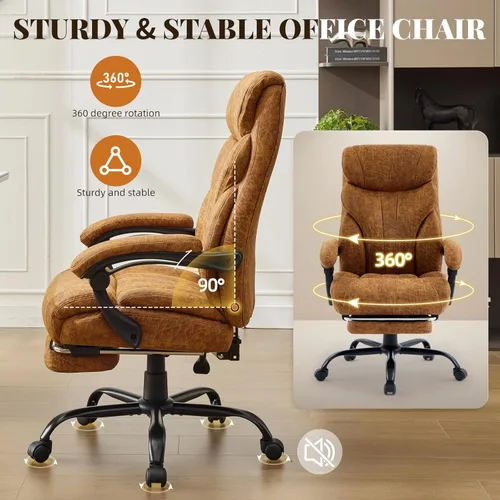 Miniatura 5 de Sillas de oficina grandes y altas con reposapiés, silla ergonómica para juegos de 500 libras de ancho, sillas de computadora ejecutivas reclinables
