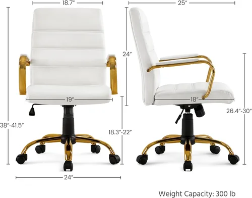 Miniatura 3 de Topeakmart Silla de escritorio de oficina Silla ejecutiva de cuero sintético ajustable con marco dorado asiento blanco Blanco y dorado