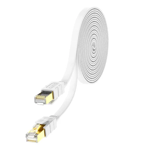 Miniatura 9 de Cable Ethernet Cat 8 de 50 pies, cable de conexión LAN de Internet plano blindado negro de alta velocidad, 26AWG 40Gbps 2000Mhz SFTP con chapado