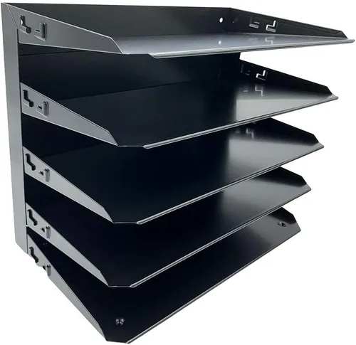 Miniatura 2 de Huron Organizador de carpetas de archivos legales horizontales de escritorio con 5 ranuras, bandeja de almacenamiento para cartas, acero negro