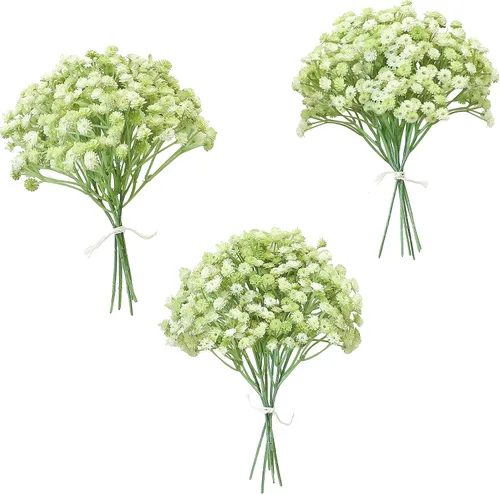 Miniatura 10 de Floroom - 18 ramitas artificiales de aliento de bebés Gypsophila, flores falsas de aspecto real color azul polvoriento para ramos de boda, centros