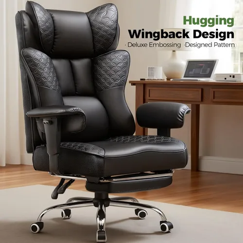 Miniatura 6 de GTPLAYER Silla de Oficina Grande y Alta 400LBS Silla Ergonómica para Juegos Ancha con Cuero con Diseño de Relieve de Lujo con Reposapiés, Reclinable