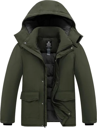 Miniatura 8 de Wantdo - Abrigo de invierno acolchado para hombre, chaqueta parka con capucha y forro