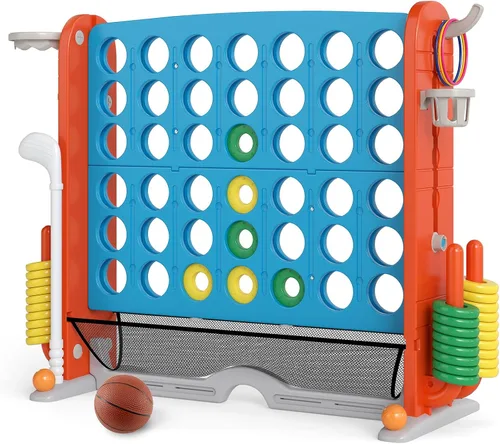 Miniatura 12 de KOTEK Juego gigante de 4 en fila, altura ajustable, juego de patio jumbo de 4 en puntuación con lanzamiento de anillo, baloncesto, golf, bolsillo