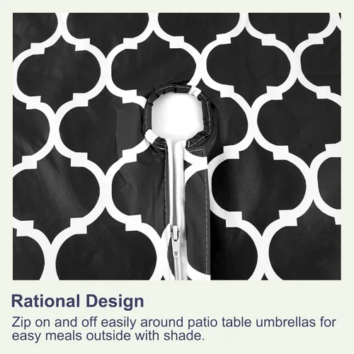 Miniatura 2 de Hipinger Vinyl Round Fitted Tablecloth with Zipper and Umbrella Hole, Outdoor Oil Waterproof Stain Resisteant PVC Table Cover 40-44 Inch, Black