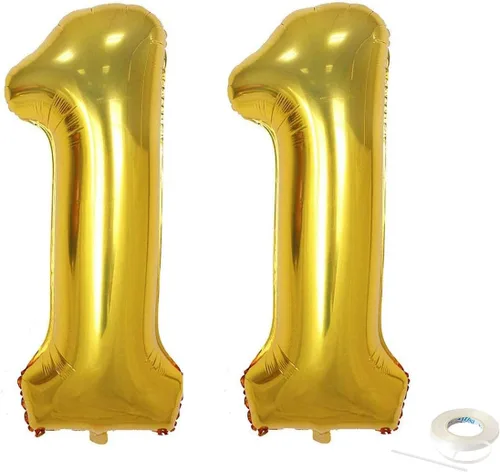 Globos de helio de Mylar de 40 pulgadas, color dorado con el número 11, suministros de decoración para fiestas, ideales para cumpleaños número 11,