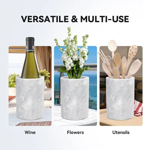 Miniatura 4 de Kota Japan Enfriador de botellas de vino y champán con piedra de mármol blanco, 7 x 5 pulgadas, elegante soporte para utensilios de cocina