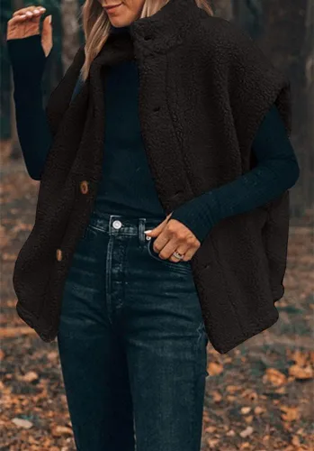 Miniatura 51 de Hongqizo - Chaleco de forro polar mullido para mujer, casual, de gran tamaño, cálido, con botones, chaqueta de sherpa con bolsillos