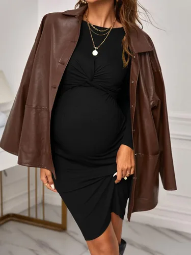 Miniatura 5 de Verdusa Vestido ajustado de maternidad con cuello redondo y manga larga para mujer