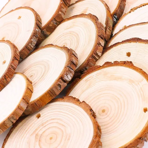 Miniatura 3 de Juego de 20 piezas de posavasos de madera natural sin terminar, juego de posavasos de madera de 3.5 a 4 pulgadas, kit de madera preperforado