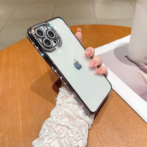 Miniatura 3 de Funda compatible con iPhone 11 Pro Max con protector de lente de cámara de diamante con purpurina, bonita funda de cristal transparente a prueba