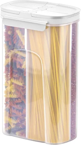 Poeland Tarros de almacenamiento con partición incorporada/4 compartimentos para fideos de pasta espagueti, cereales, color blanco