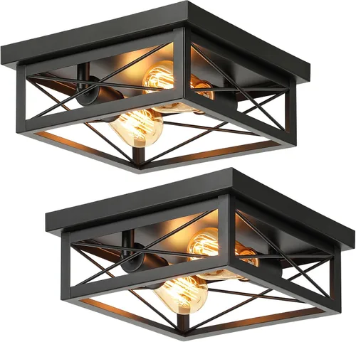 Miniatura 15 de Lámpara de techo de bronce cepillado para pasillo, lámpara de techo industrial de granja de montaje empotrado de 2 luces, lámpara de cocina de metal