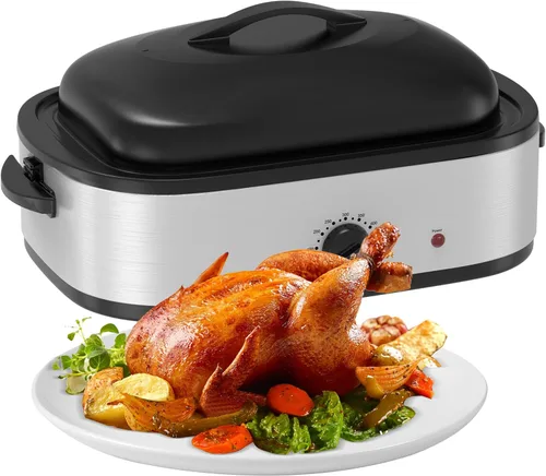 Miniatura 14 de Horno asador de 28 cuartos de galón, bandeja asadora eléctrica con tapa visible y de auto-rociado, horno asador eléctrico grande de acero inoxidable