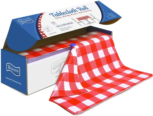 Miniatura 14 de Mantel desechable de plástico para mesas: 54 pulgadas x 120 pies, cubierta de mesa de plástico con cortador fácil de deslizar, manteles de plástico