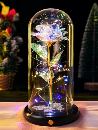 Miniatura 14 de Regalos de cumpleaños para mujer, rosa colorida con luz eterna en cúpula de cristal con mariposa, flores de Navidad para mamá, regalo de hija
