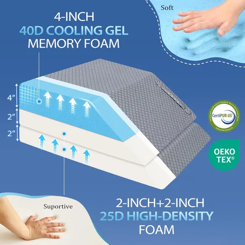 Miniatura 4 de Wellsin Almohada de pierna de cuña ajustable de 2 alturas para elevación, almohadas de elevación de piernas de espuma viscoelástica para hinchazón