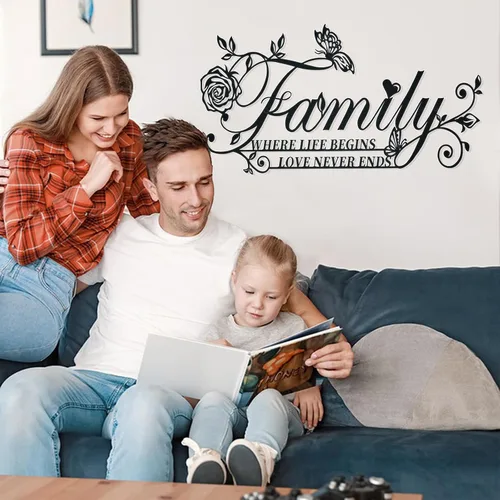 Miniatura 3 de Letrero de metal con texto en inglés "Family Where Life Begins Love Never Ends" ("Family Where Life Begins Love Never Ends"), decoración artística
