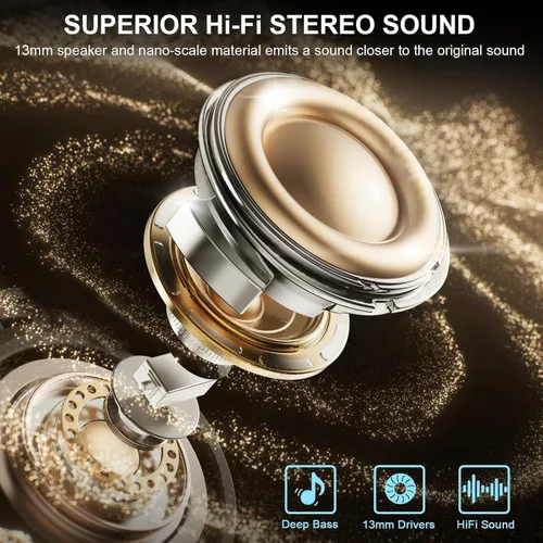 Miniatura 4 de Auriculares inalámbricos Bluetooth con cancelación de ruido, auriculares Bluetooth 5.4 con controladores dinámicos estéreo, 40H de tiempo de Negro