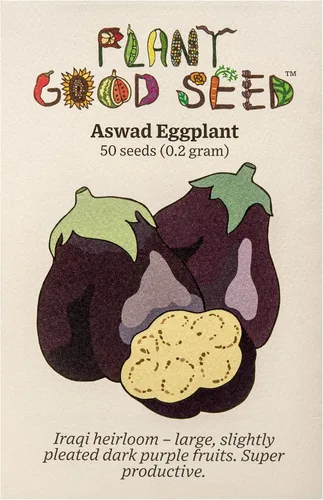 Aswad - Semillas de berenjena – Paquete de 50 semillas de verduras certificadas orgánicas, sin OMG, polinizadas abiertas, sin tratar, para plantar,
