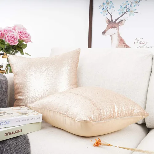 Miniatura 3 de YOUR SMILE Paquete de 2, Nueva Serie de Lujo Oro Rosa Champán Decorativa con Lentejuelas Brillantes y Cómoda Funda de Almohada Decorativa de Satén