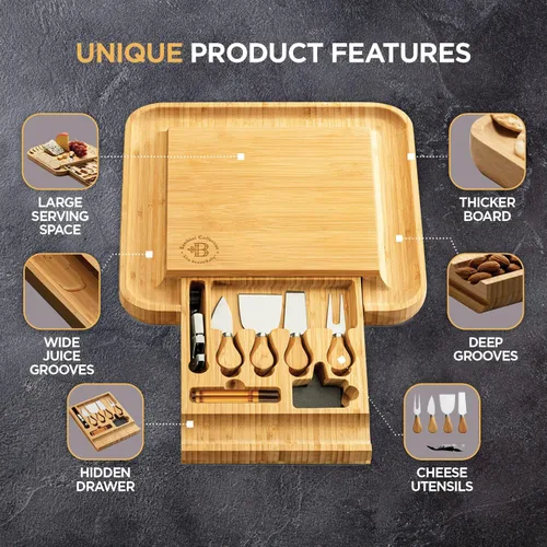 Miniatura 3 de Bambüsi Tablas de charcutería – Juego de tablas grandes de bambú para charcutería con cuchillos para servir, bandeja de queso, regalos